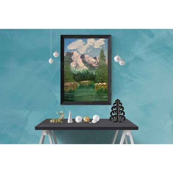 Mountain Landscape Painting Original Art Lake National Park OIL Wall Art IMPASTO - Picture 9 of 10